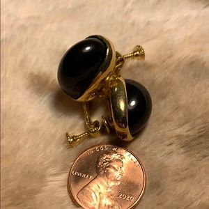 Napier black and gold tone screw back earrings